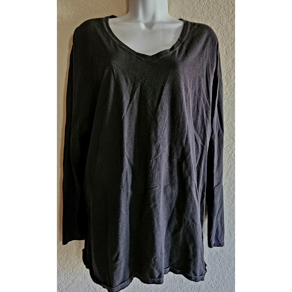 JMS Black V Neck Long Sleeves Top 3X 22W 24W Plus Lightweight Soft Stretch